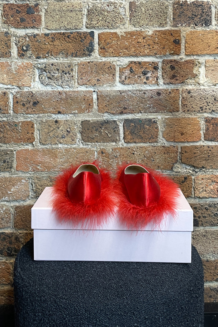 Simone Rocha X H&M Red Satin & Ostrich Flat Pumps image 3