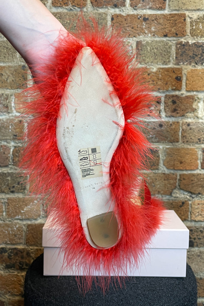 Simone Rocha X H&M Red Satin & Ostrich Flat Pumps image 4