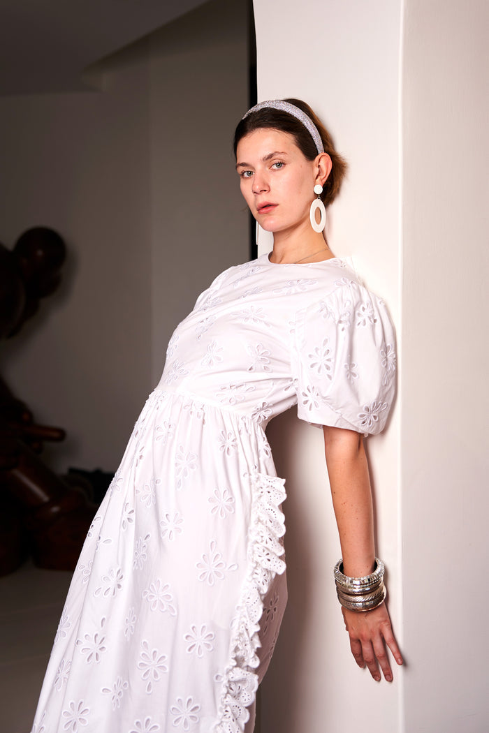 Simone Rocha X H&M White Broderie Anglaise Midi Dress image 1