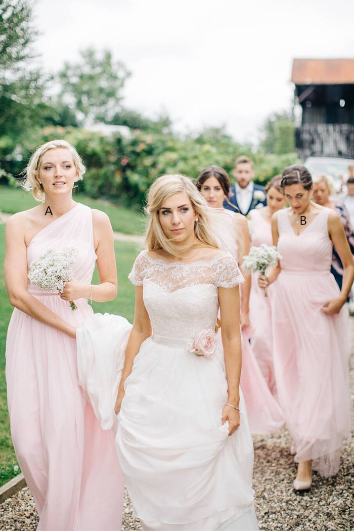 Simple A-Line Chiffon Ruched Mint Green Long Bridesmaid Dress