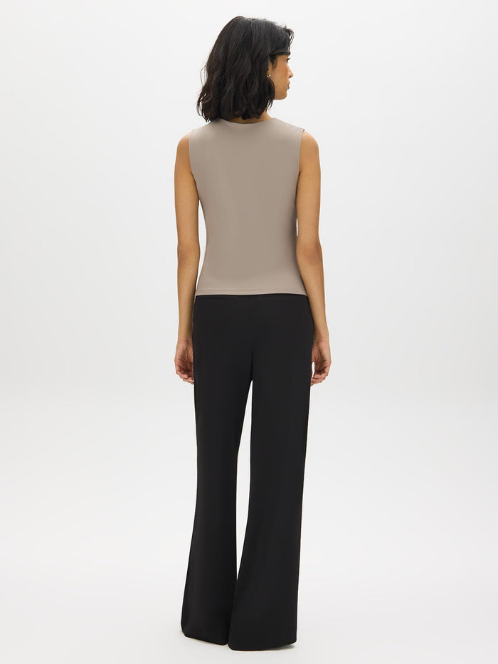 Lt Grey Sleeveless Crew Neck Shell Top with Side Pleats - Suzy Shier