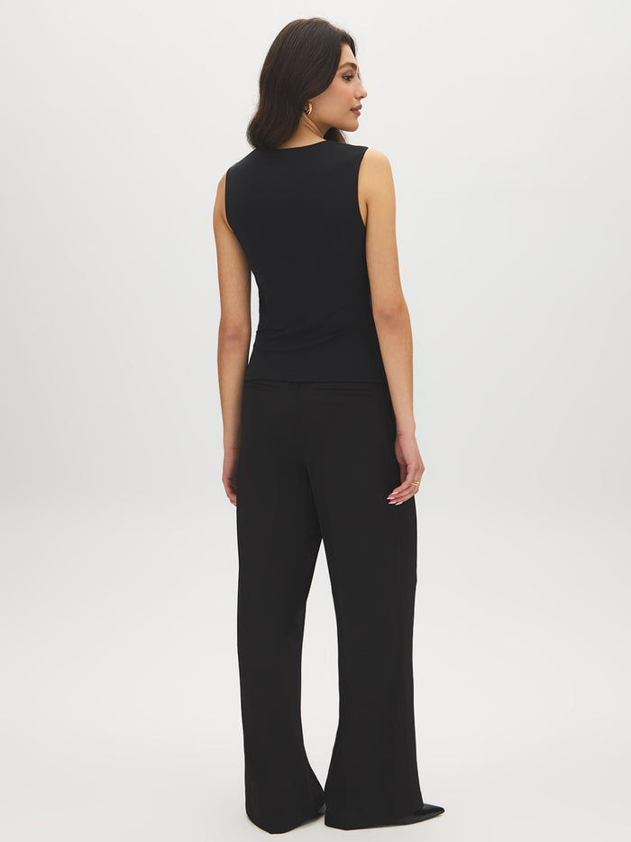 Jet Black Sleeveless Double Layer Top with Mesh Inserts - Back View - Suzy Shier