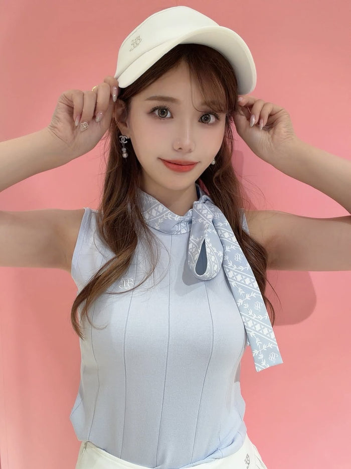 Sleeveless Ribbon Pattern Scarf Knit (Blue)