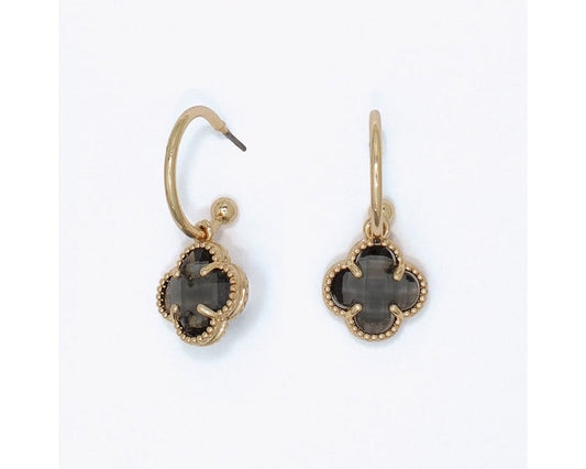 Smoky Gray Clover Gold Earrings