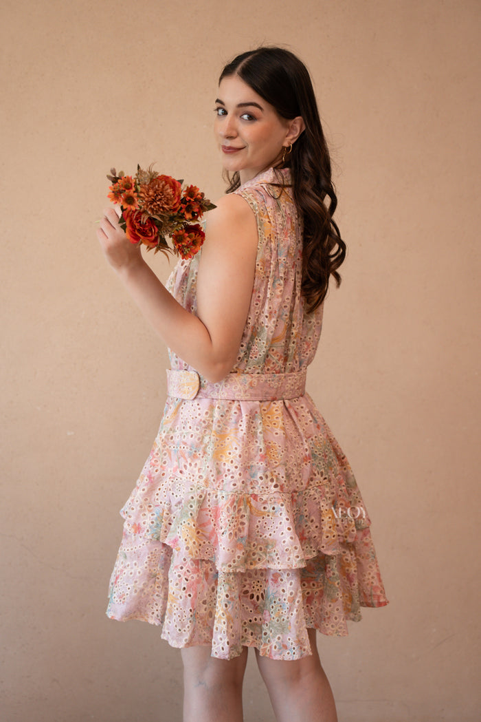 Pink floral mini dress