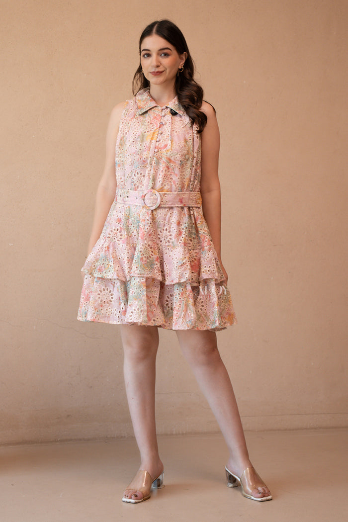 Ruffle floral mini dress women