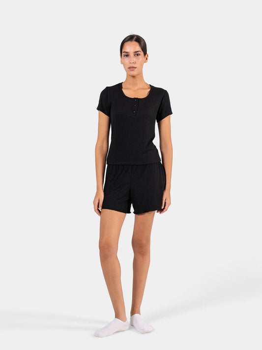 SOFT RIB BUTTON SHORT SET BLACK 1