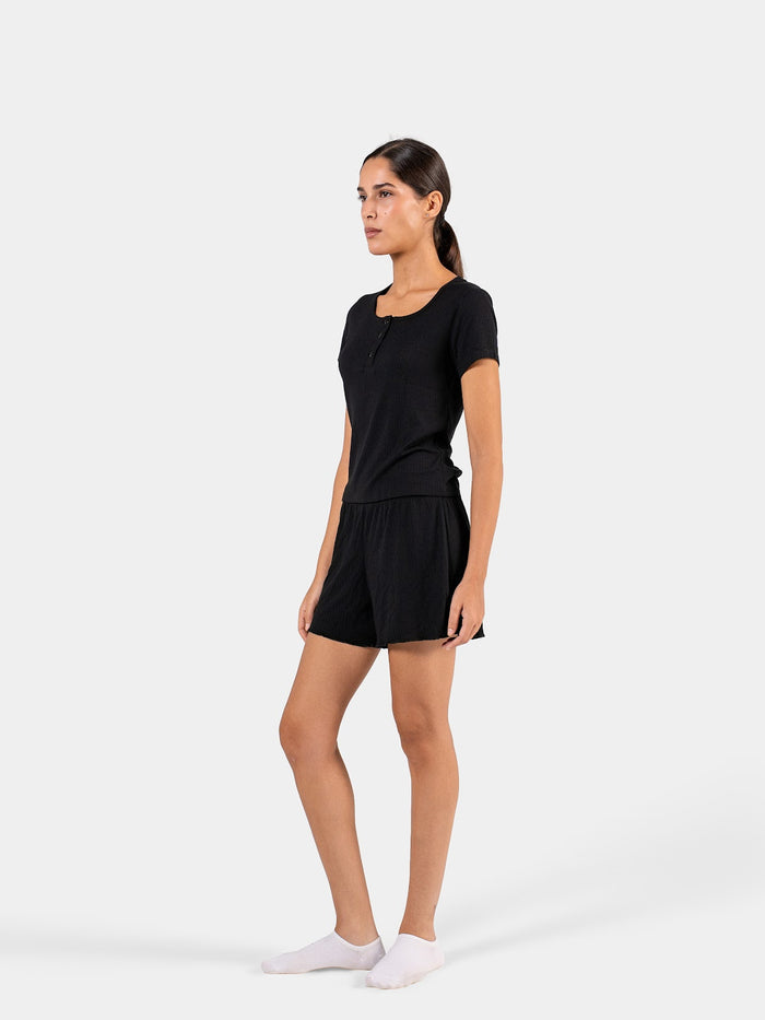 SOFT RIB BUTTON SHORT SET BLACK 2