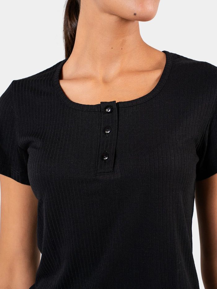SOFT RIB BUTTON SHORT SET BLACK 5