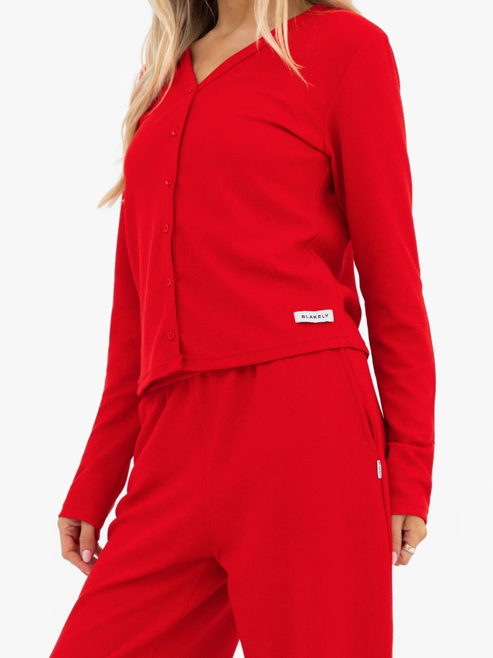 Soft Waffle Cardigan - Red