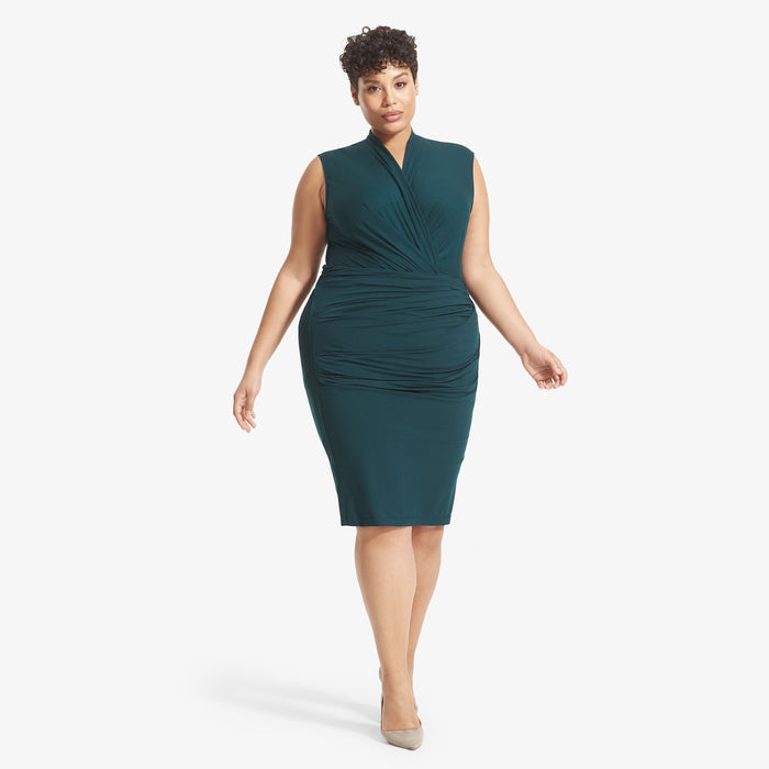 Front image of a woman standing wearing the Soho Skirt in Rainforest