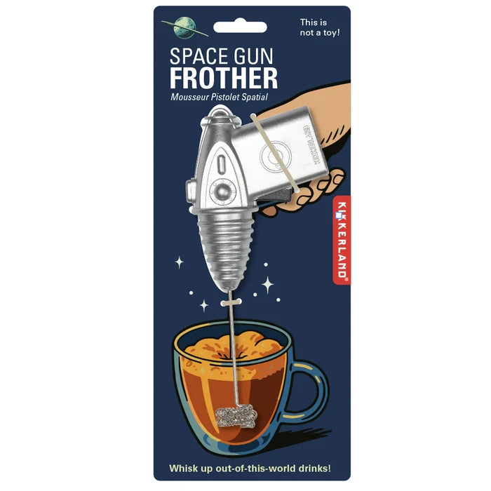 Space Gun Frother with packaging on a white background