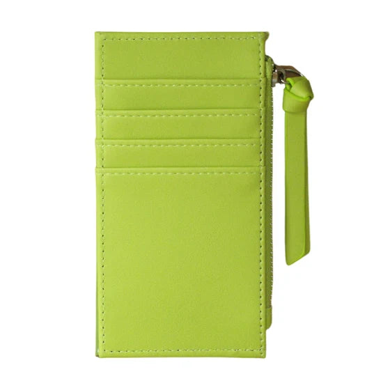 Green wallet with a strap on a white background