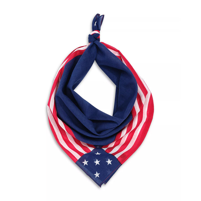 American flag patterned bandana on a white background