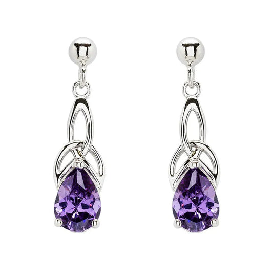 Sterling Silver Cubic Zirconia Amethyst Trinity Knot Earrings