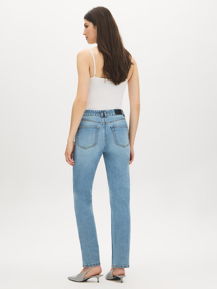 Medium Wash Basic Straight Leg Denim Pant - Back View - Suzy Shier