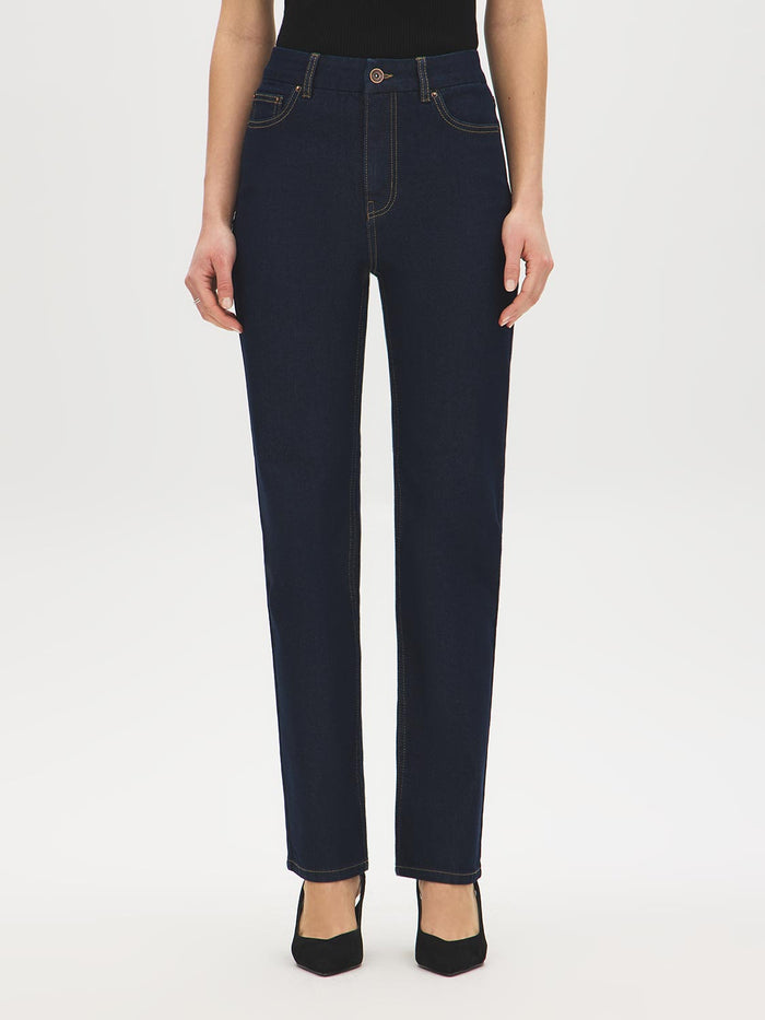 Medium Wash Basic Straight Leg Denim Pant - Front View - Suzy Shier