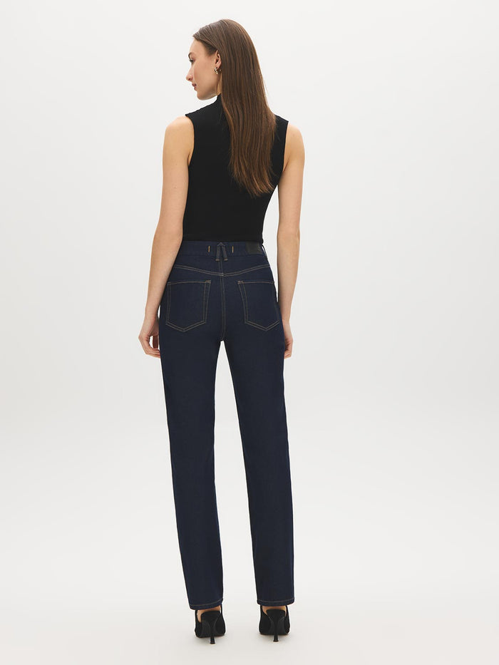 Medium Wash Basic Straight Leg Denim Pant - Back View - Suzy Shier