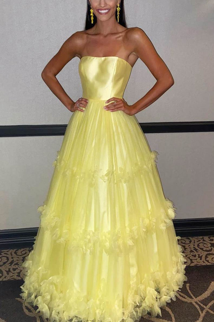 Strapless A-line Light Blue Ball Gown