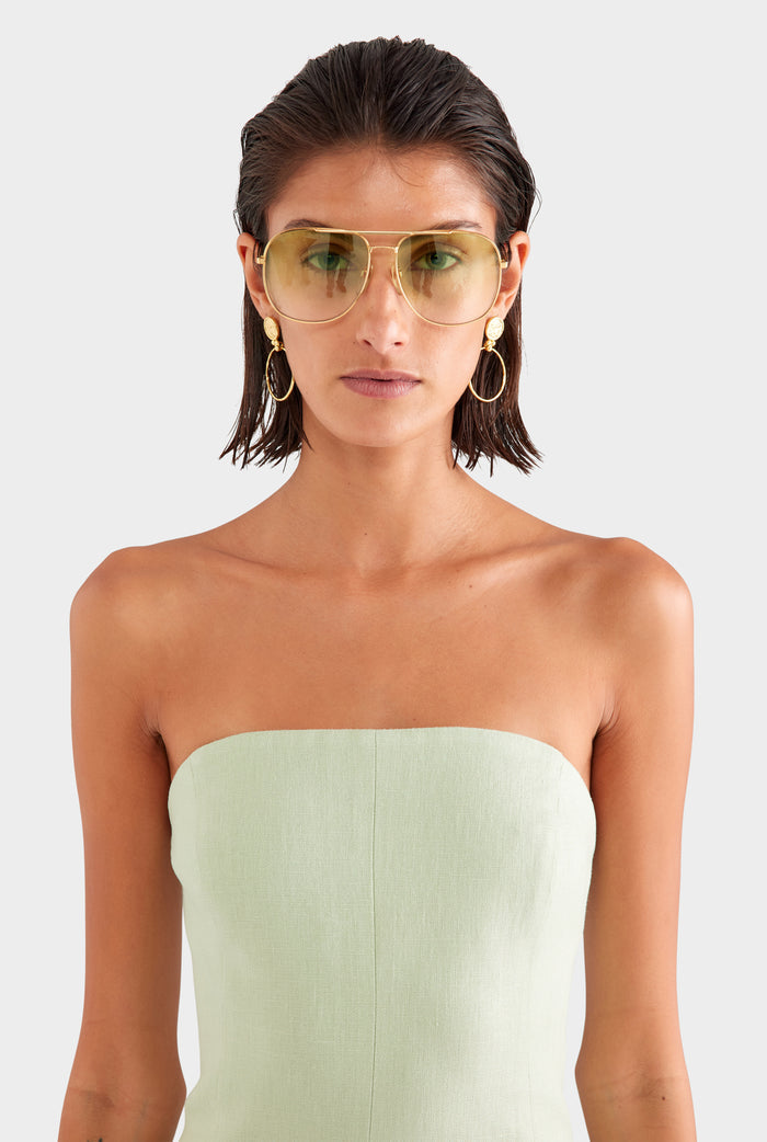 Strapless Linen Mini Dress - Pale Pistachio
