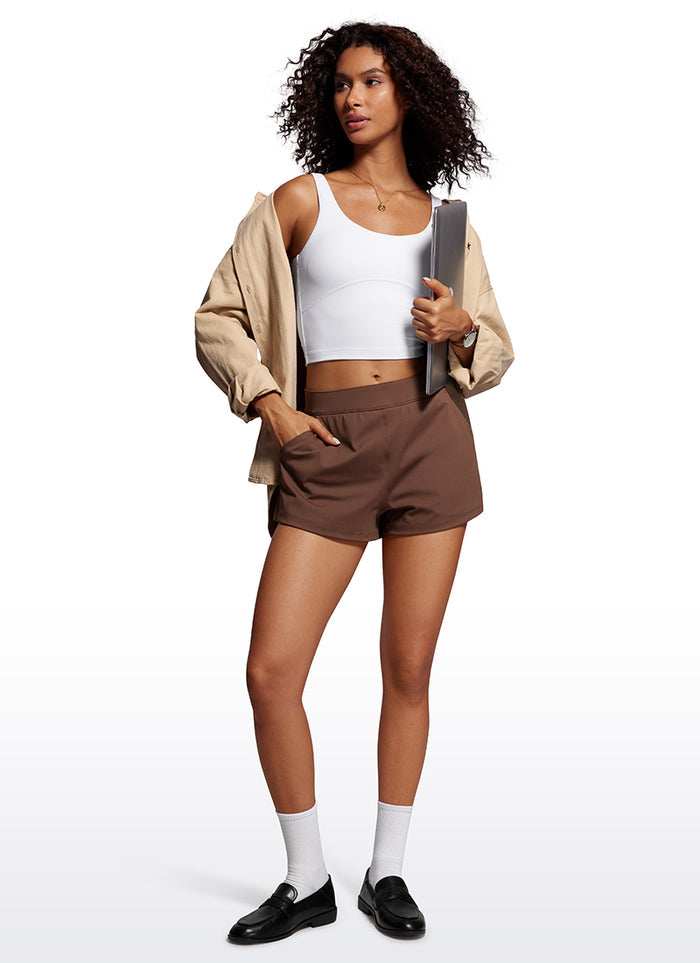 CRZ YOGA Women's Golf Hiking Athletic 4-Way Stretch High-Rise Shorts 2.5" Coffee Brown
