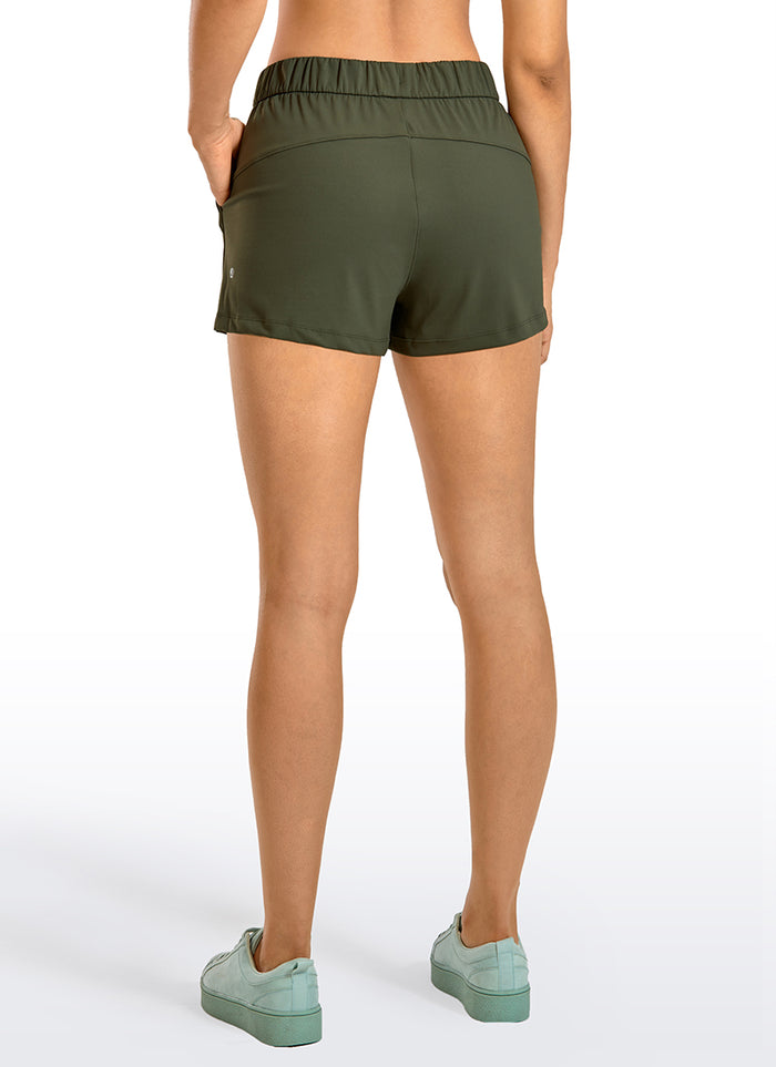CRZ YOGA Women's Travel Stretch Mid-Rise Drawstring Shorts 2.5" Grey Olive