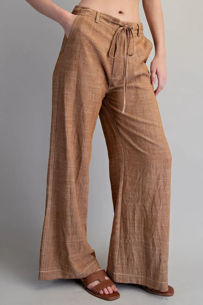 String Tie Straight Leg Pants
