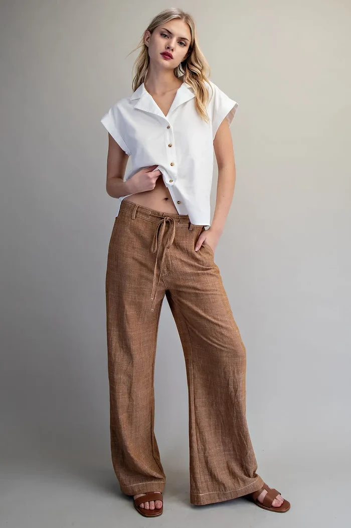 String Tie Straight Leg Pants