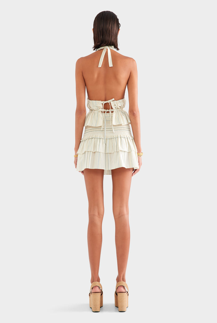 Stripe Cotton Halter Top - Off White/Blue/Taupe Stripe