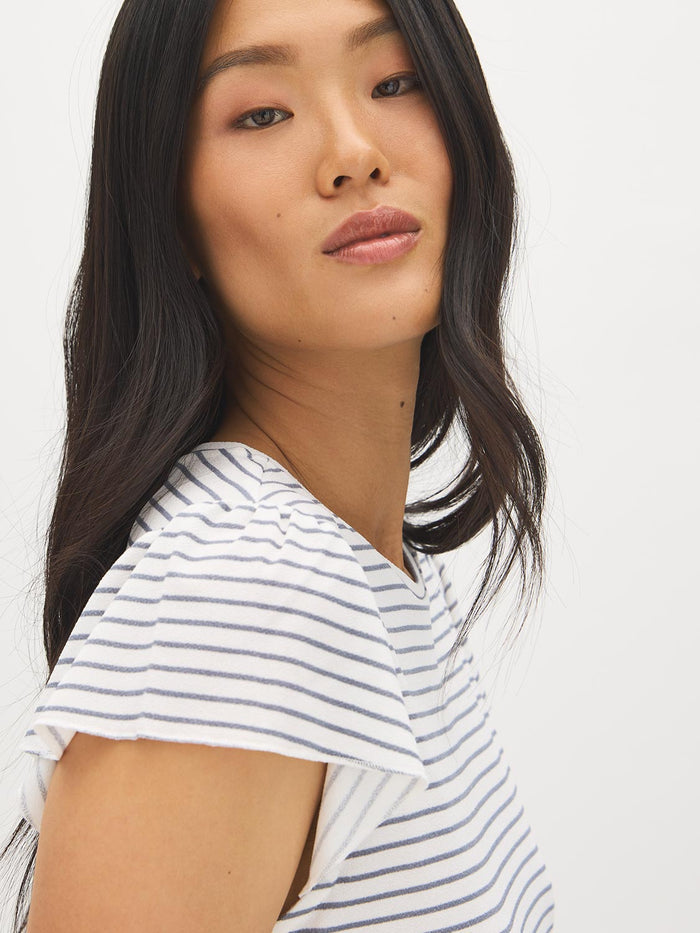 Snow White Striped Ruffle Sleeve Knit Top - Sleeve Detail - Suzy Shier