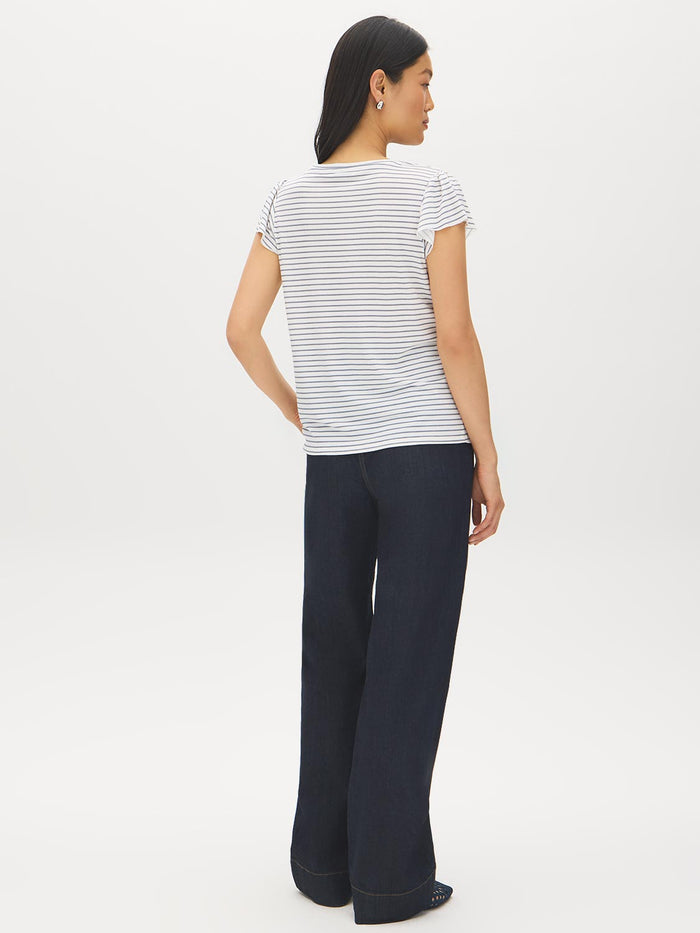 Snow White Striped Ruffle Sleeve Knit Top - Back View - Suzy Shier
