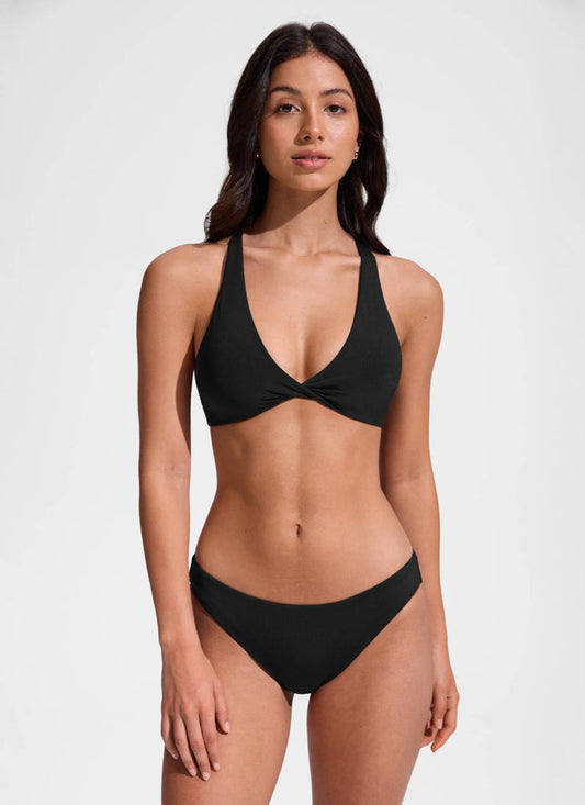 CRZ YOGA Women's Swimwear Tops Sunshine Bikini Top V Neck Criss Cross Black