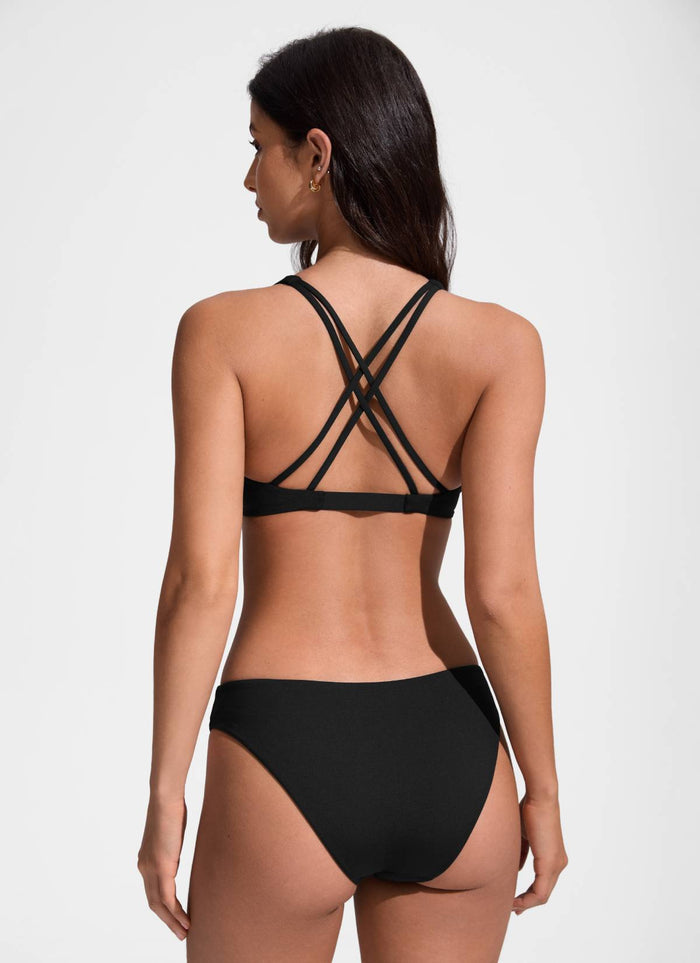 CRZ YOGA Women's Swimwear Tops Sunshine Bikini Top V Neck Criss Cross Black