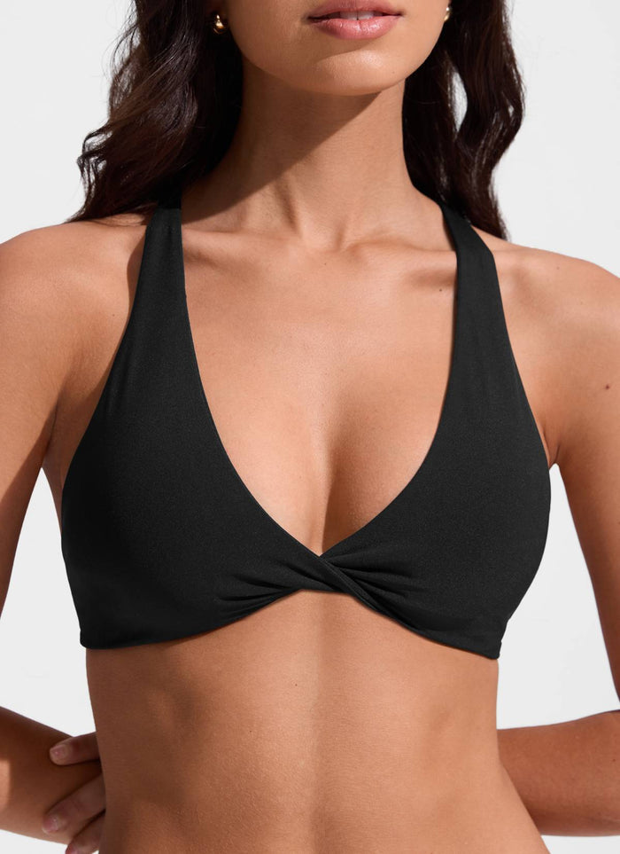 CRZ YOGA Women's Swimwear Tops Sunshine Bikini Top V Neck Criss Cross Black
