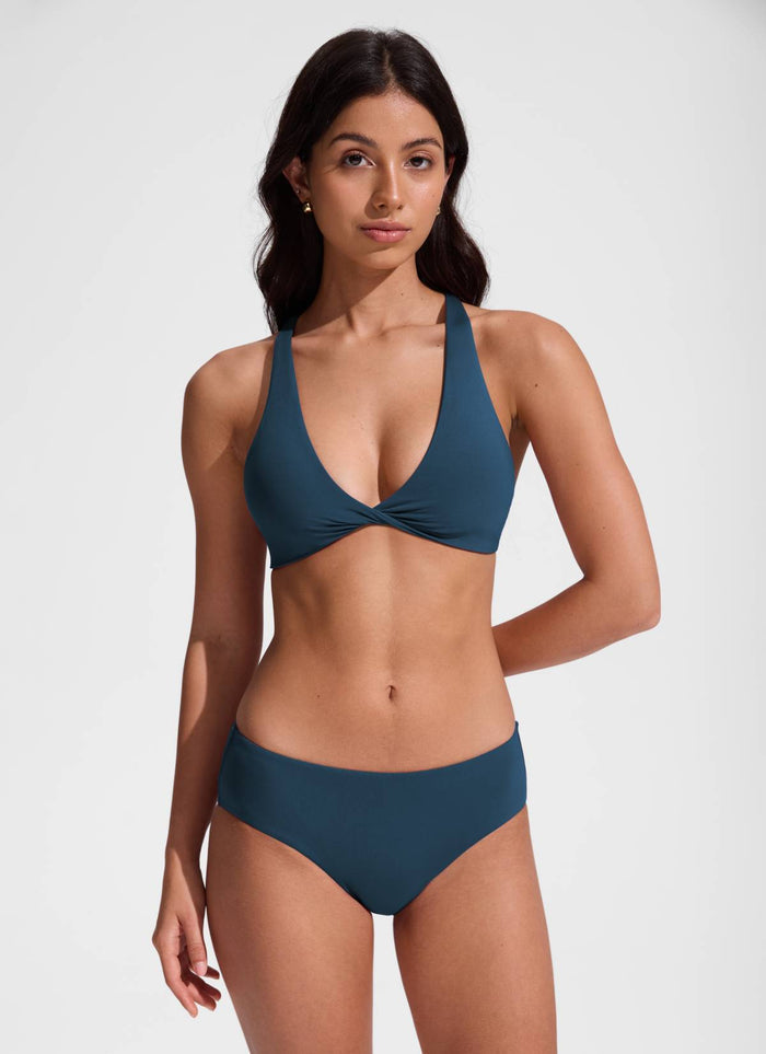 CRZ YOGA Women's Swimwear Tops Sunshine Bikini Top V Neck Criss Cross Insignia Blue