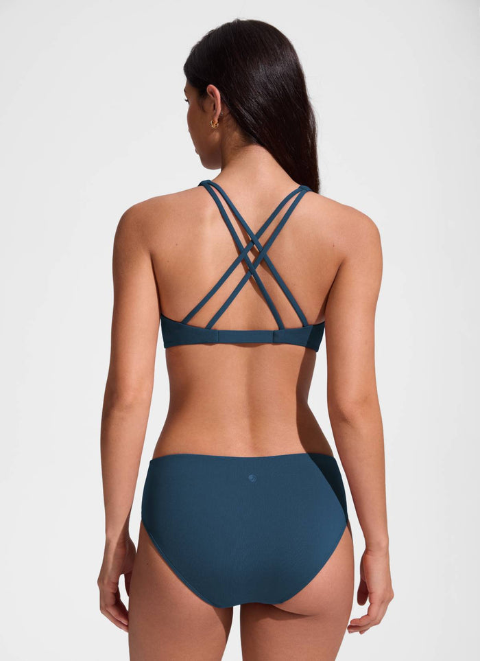 CRZ YOGA Women's Swimwear Tops Sunshine Bikini Top V Neck Criss Cross Insignia Blue
