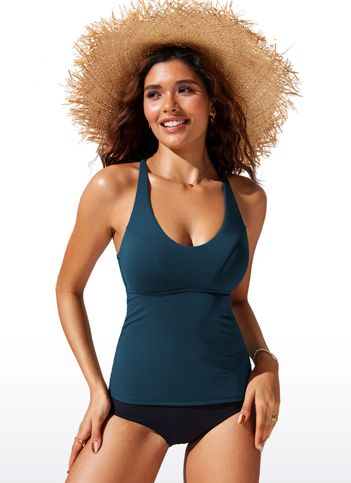 CRZ YOGA Women's Swimwear Sunshine Tankini Top Cross Back Crisscross Insignia Blue