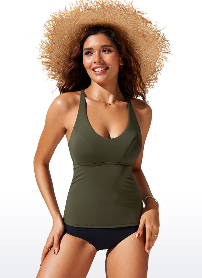 CRZ YOGA Women's Swimwear Sunshine Tankini Top Cross Back Crisscross Dark Olive