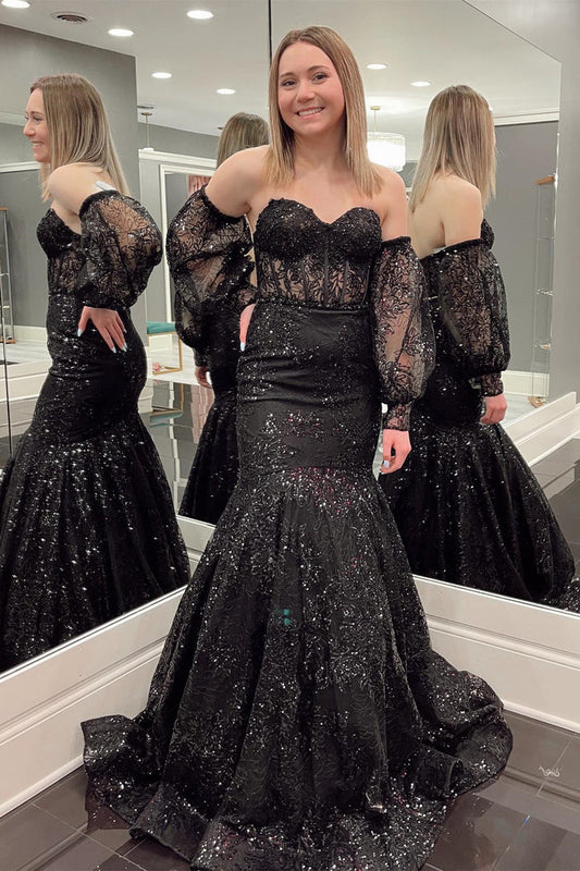 Sweetheart Black Appliques Mermaid Long Formal Dress