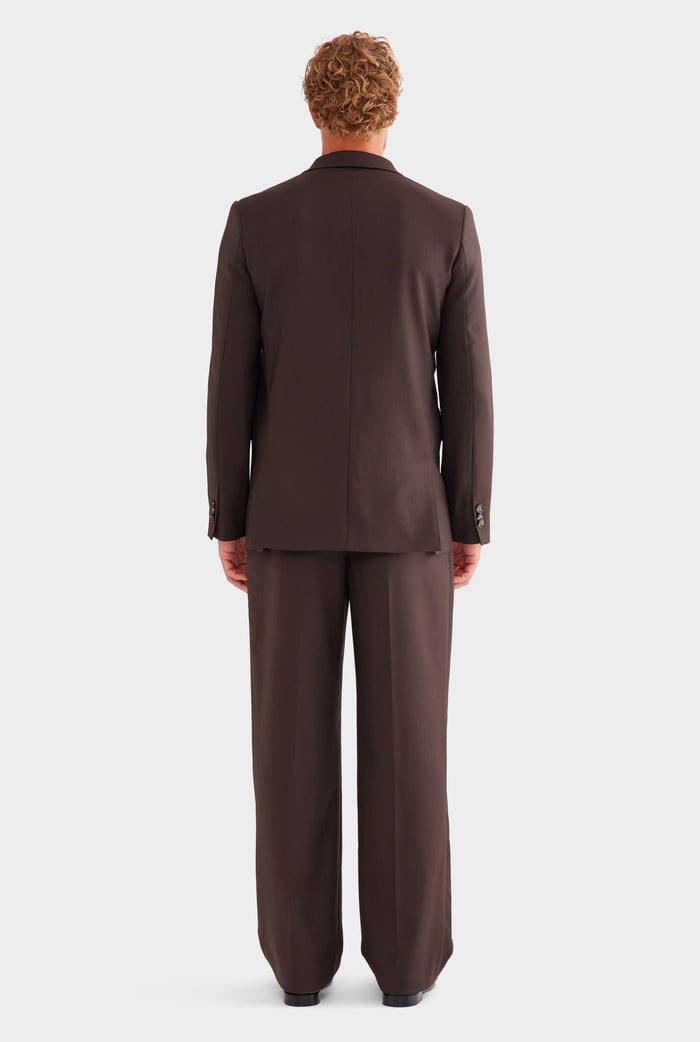 Tailored Wool Double Breasted Suit Jacket - Dark Chocolate