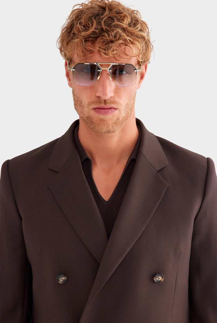 Tailored Wool Double Breasted Suit Jacket - Dark Chocolate