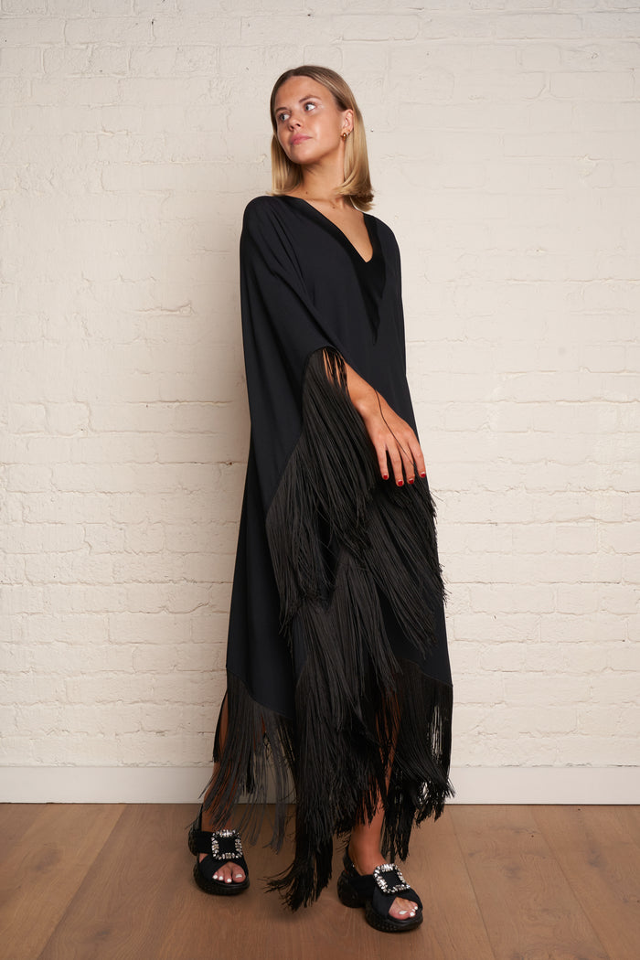 Taller Marmo Fringe V Neck Midi Dress image 1