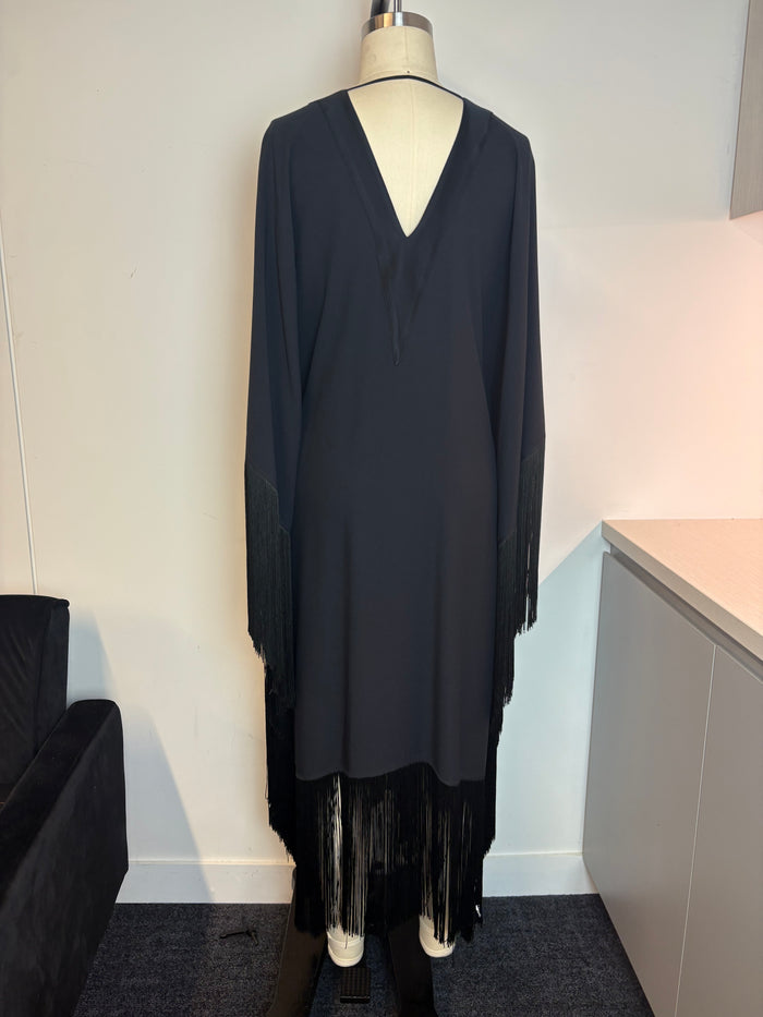 Taller Marmo Fringe V Neck Midi Dress