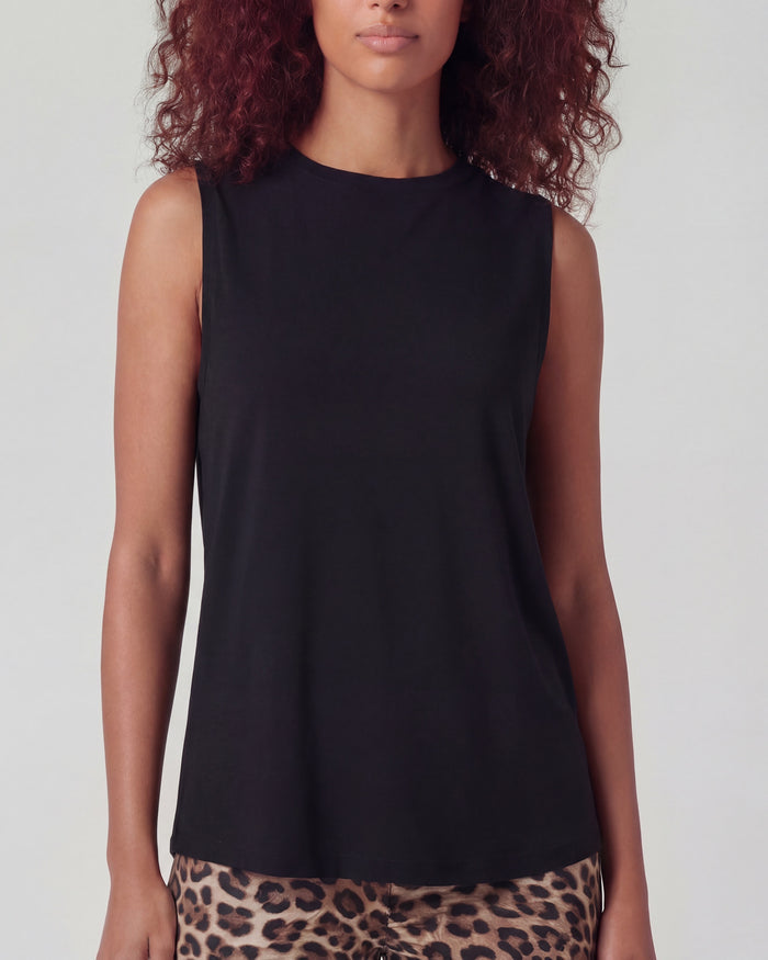TARA BLACK WOMENS MUSCLE TANK
