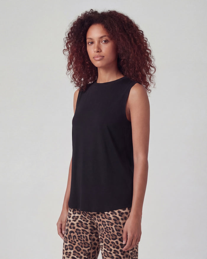 TARA BLACK WOMENS MUSCLE TANK