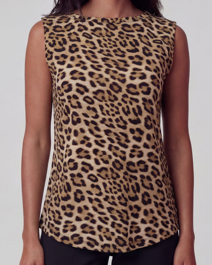 TARA LEOPARD BROWN WOMENS MUSCLE TANK
