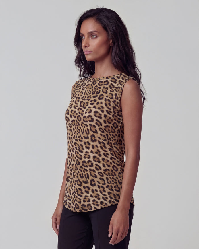 TARA LEOPARD BROWN WOMENS MUSCLE TANK