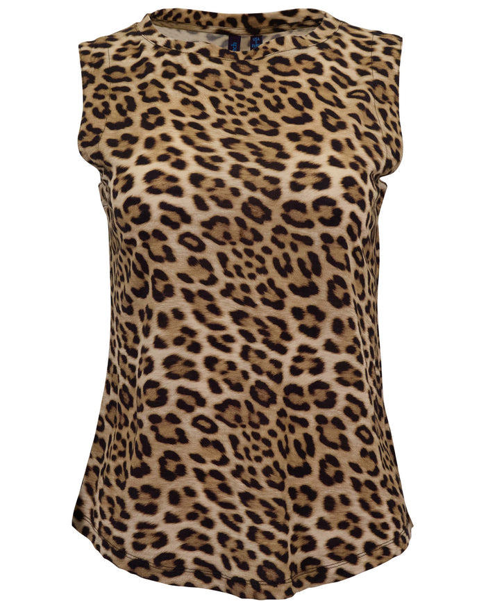 TARA LEOPARD BROWN WOMENS MUSCLE TANK