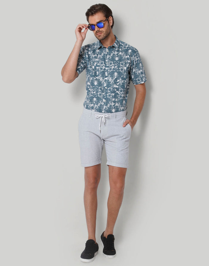 Teal Floral Print Short Sleeves Shirt