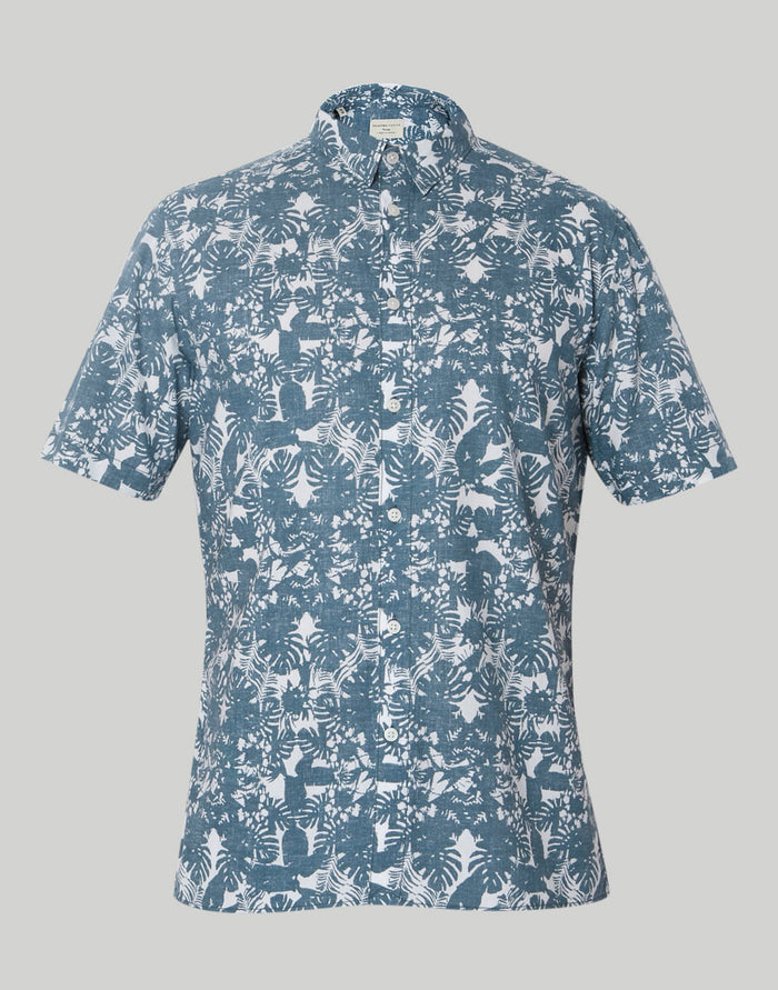 Teal Floral Print Short Sleeves Shirt
